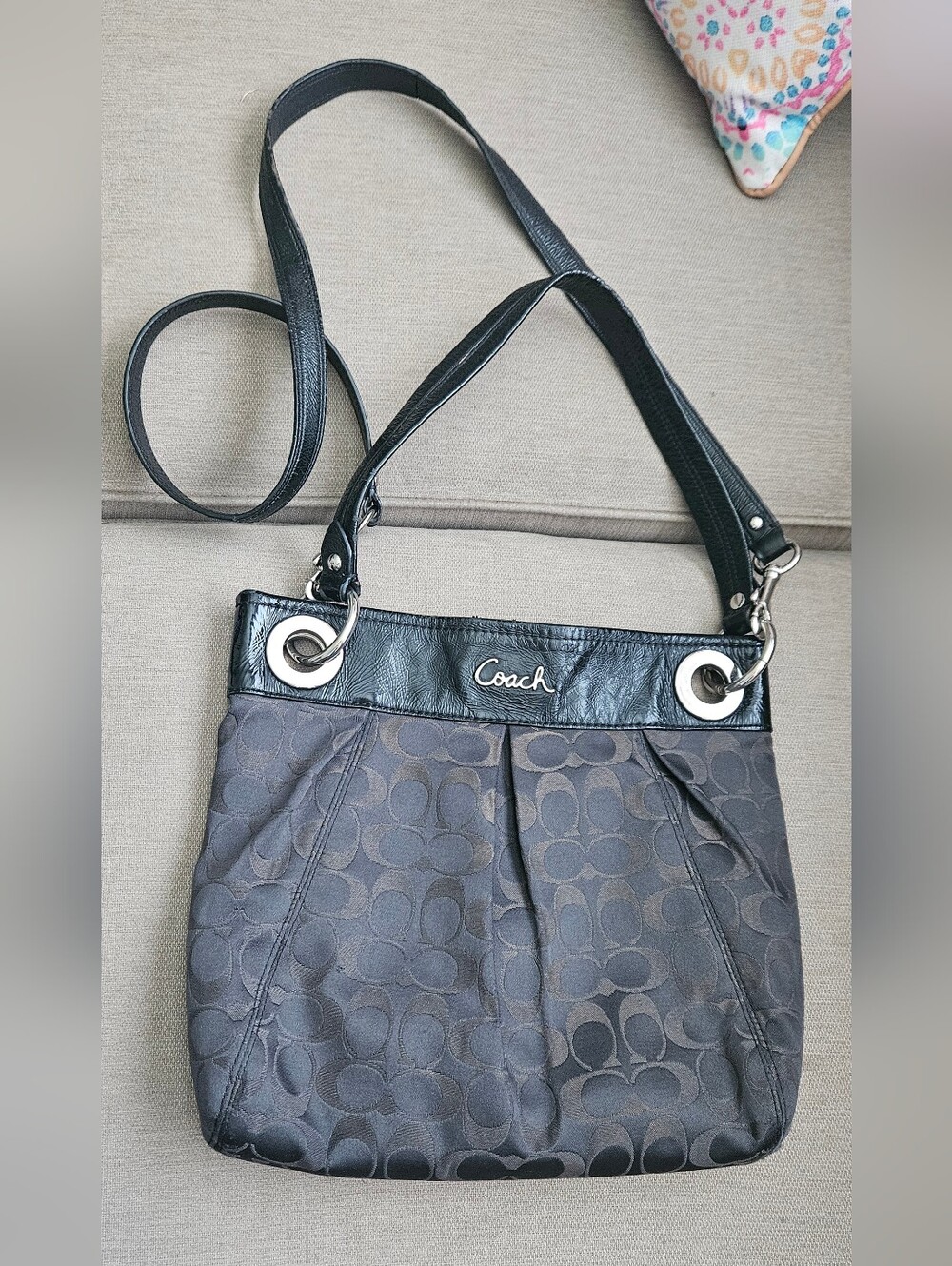 Coach Ashley Signature Sateen Black Shoulder Crossbody Bag Y2K